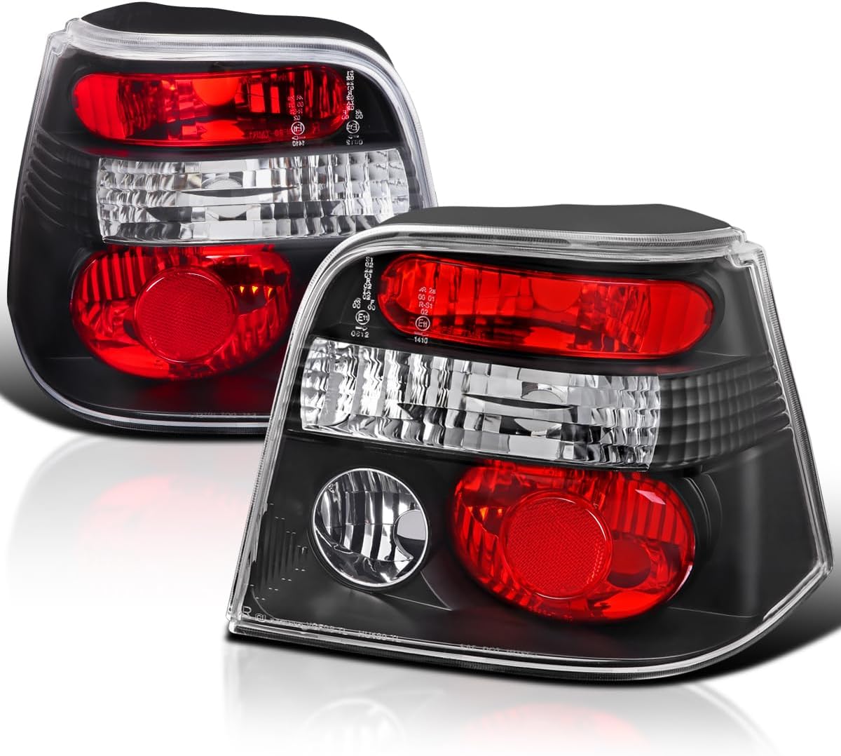 SPEC-D TUNING Euro Black Tail Lights Compatible with 1999-2006 Volkswagen Golf/GTI/R32/TDI MK4, Left + Right Pair Assembly