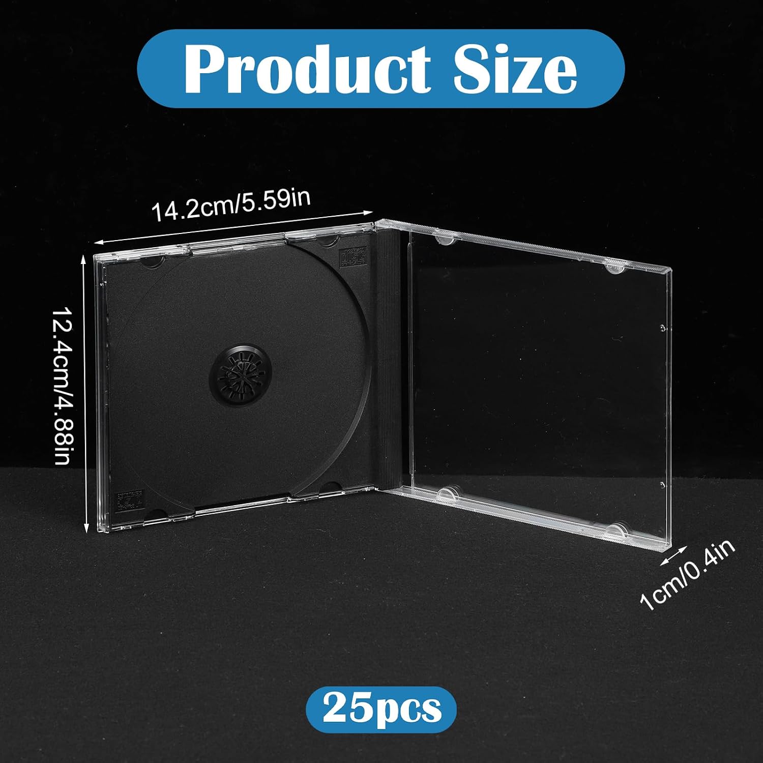 Upgraded Standard Single Clear CD Jewel Case,CD Storage Case with Assembled Black Tray, Thickened Material, 25 Pack