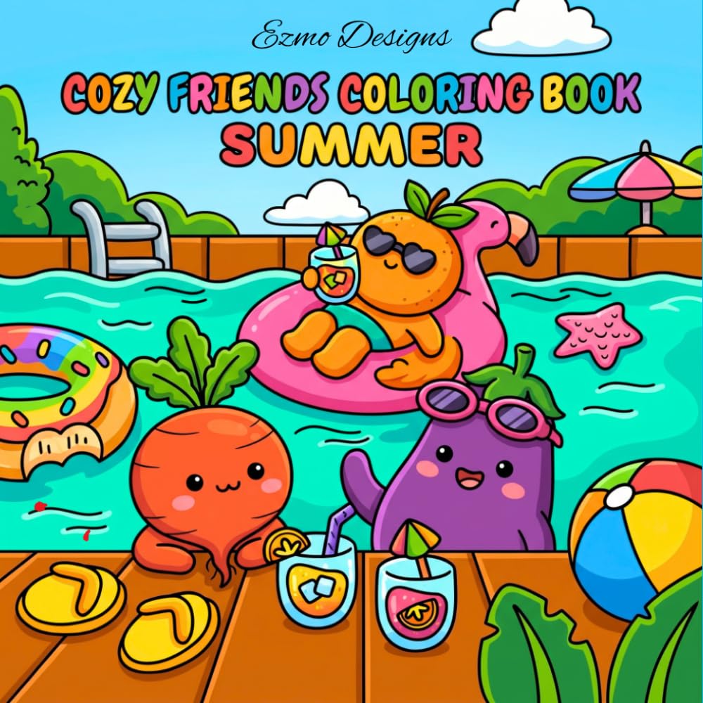 Cozy Friends Coloring Book Summer: Cute Fruit and Vegetable Characters for Relaxation – 50 Adorable Cozy Designs for Stress Relief!