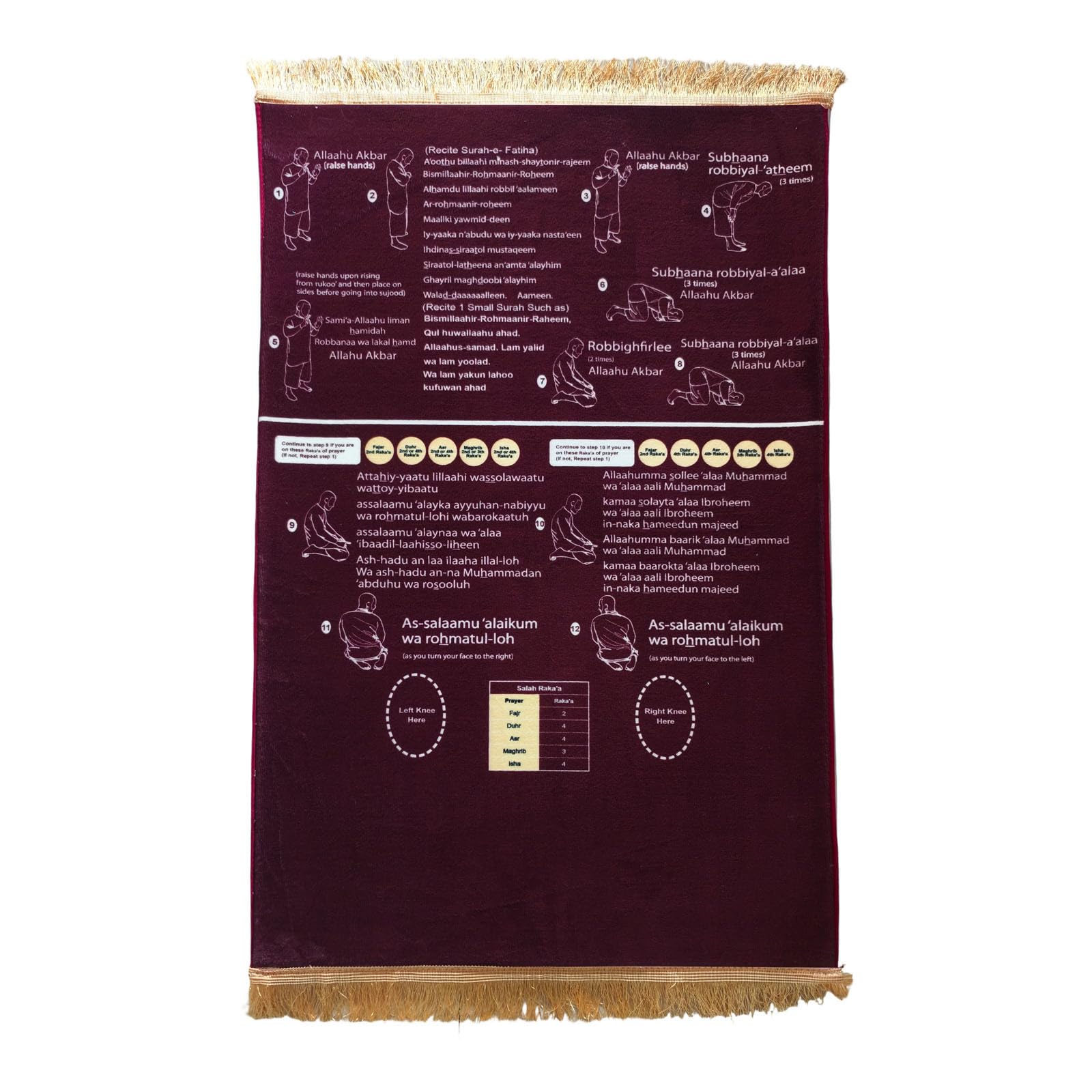 Bilingual Guided Prayer Mat, Tapis De Priere Musulman for Salah Practice for New Converted Muslims Enfant and Children, Step by Step Learning for Home Chambre and Travel