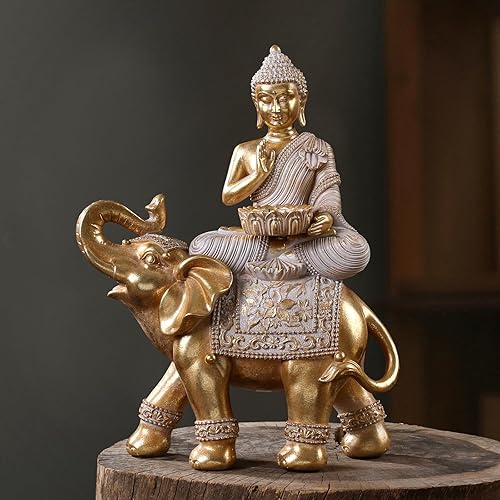 Miniatura 8 de Estatua de Buda para decoración del hogar, portavelas dorado de 11.5" - Estatuas de Buda Elefante para decoración Zen - Decoración espiritual de