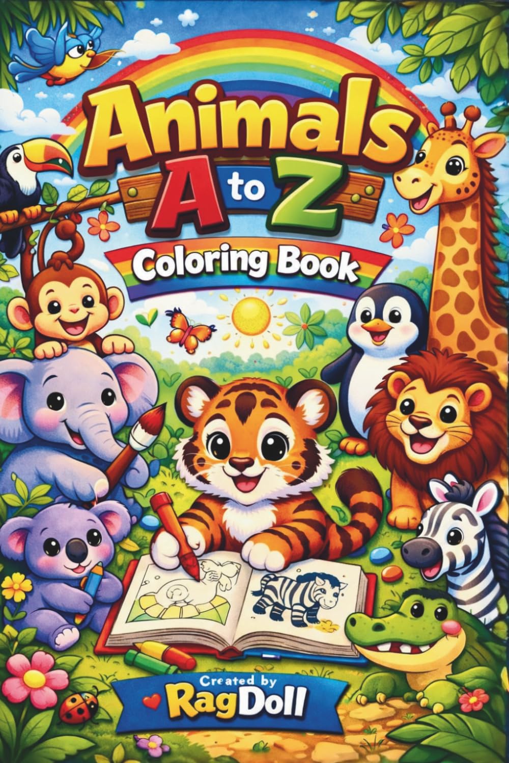 Animals A to Z Coloring Book for Kids Ages 3+: Alphabet Learning, Letter Tracing, Animal Name Spelling Practice & Cute Coloring Pages for Preschool and Kindergarten