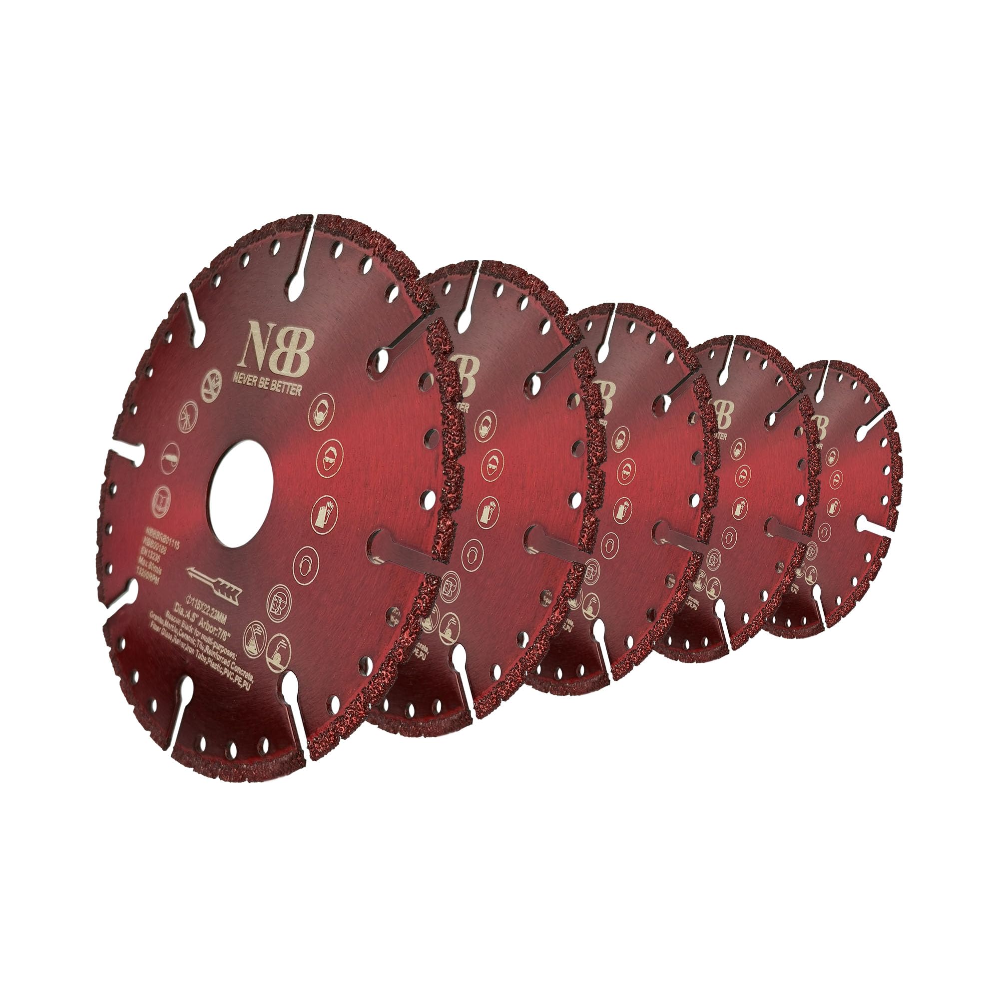 NBB Disco de corte multiusos de diamante Sierra diamante hoja de rescate alta eficiencia corte en granito concreto reforzado fibra de vidrio varilla plástico 22.23mm árbol Amoladora Angular (115mm,5)