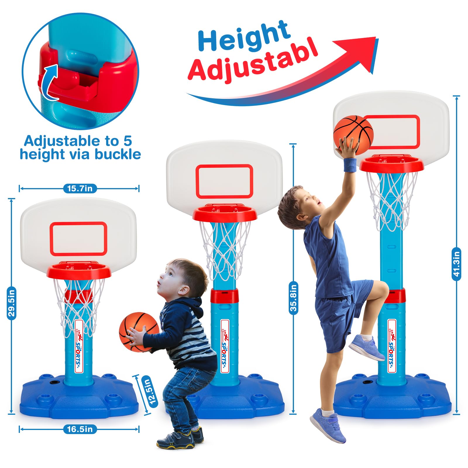 LACCHOUFEE Basketball Hoop Indoor Outdoor Toys for Toddlers 1-3, Kids Basketball Hoop with 3 Balls, Adjustable Mini Basketball Goal, Birthday Sports Toys Gift for Baby Boys Girls Age 1 and Up - Blue