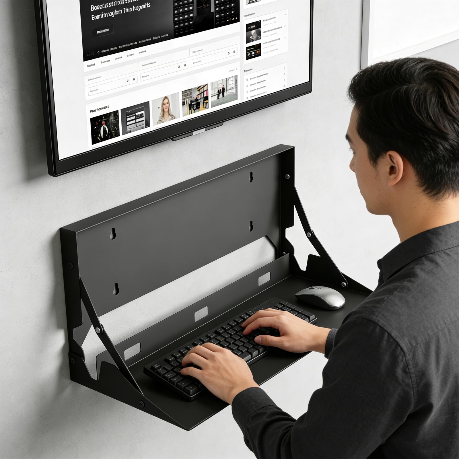 Support Clavier, Plateau Clavier Escamotable Murale Plateforme Support Mural Pliable de 60 cm pour Clavier D'ordinateur et Souris