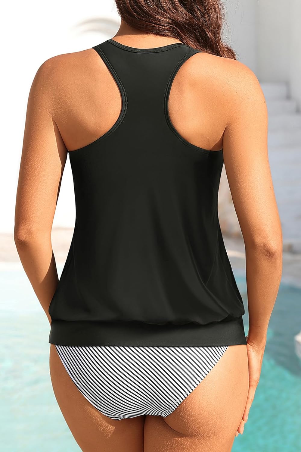Yonique Women Two Piece Tankini Blouson Swimsuit Bathing Suits Racerback Swim Tank Tops with Bottoms Tummy Control Swimwear