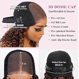 Fronbanis Ombre Curly Bob Wig Glueless Pre Plucked 5x5 HD Lace Wear And Go Closure Honey Blonde Short Deep Wave 4/27 Highlight Colored Wigs Human Hair for Black Women 180 Density 8 Inch