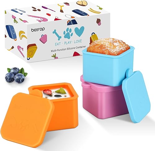 Recipiente para aderezo de ensalada, compatible con lonchera para niños, recipientes pequeños de silicona seguros para alimentos de 3 x 3 onzas con