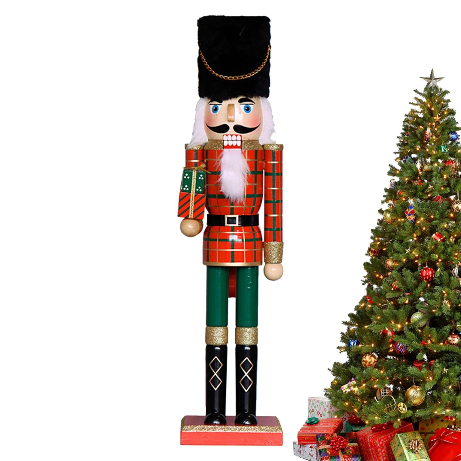 Nussknacker-Figur, Soldat aus Holz, Festliche Dekoration, handbemalt | Stabiler Standfuß, ideal für Weihnachtsdekoration, Regale, 12 x 11 x 50 cm
