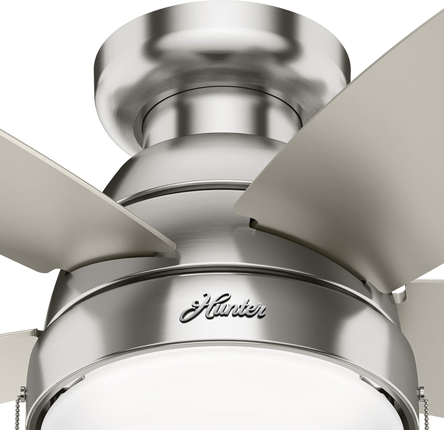 Hunter Fan 44 inch Low Profile Brushed Nickel indoor Ceiling Fan with Light Kit and Pull chains (Renewed)