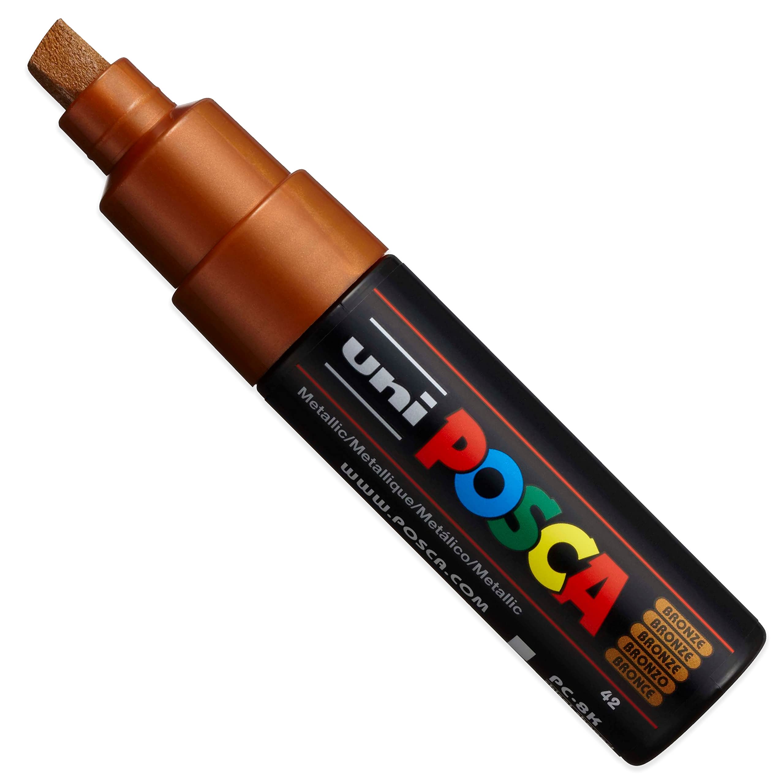 Posca PC-8K - Rotuladores permanentes a base de agua, punta de cincel de 8 mm, juego de 20,32 cm, cartera de plástico, tonos metálicos