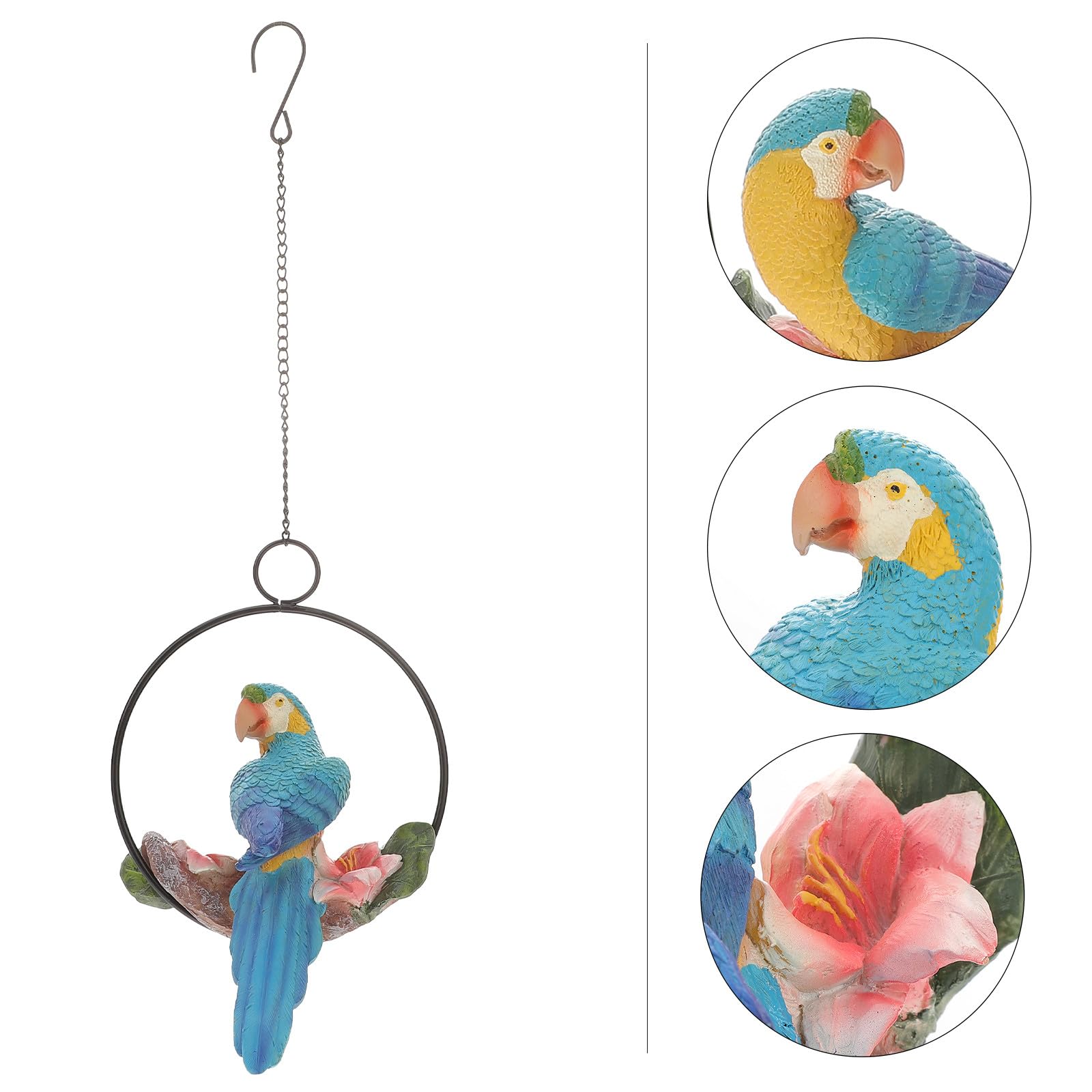 DOITOOL Pappagallo Decorativo in Resina e Ferro, Ornamento da Appendere per Casa e Matrimonio Aspetto Realistico e Design Artigianale Fatto a Mano, per Giardinaggio e Ufficio