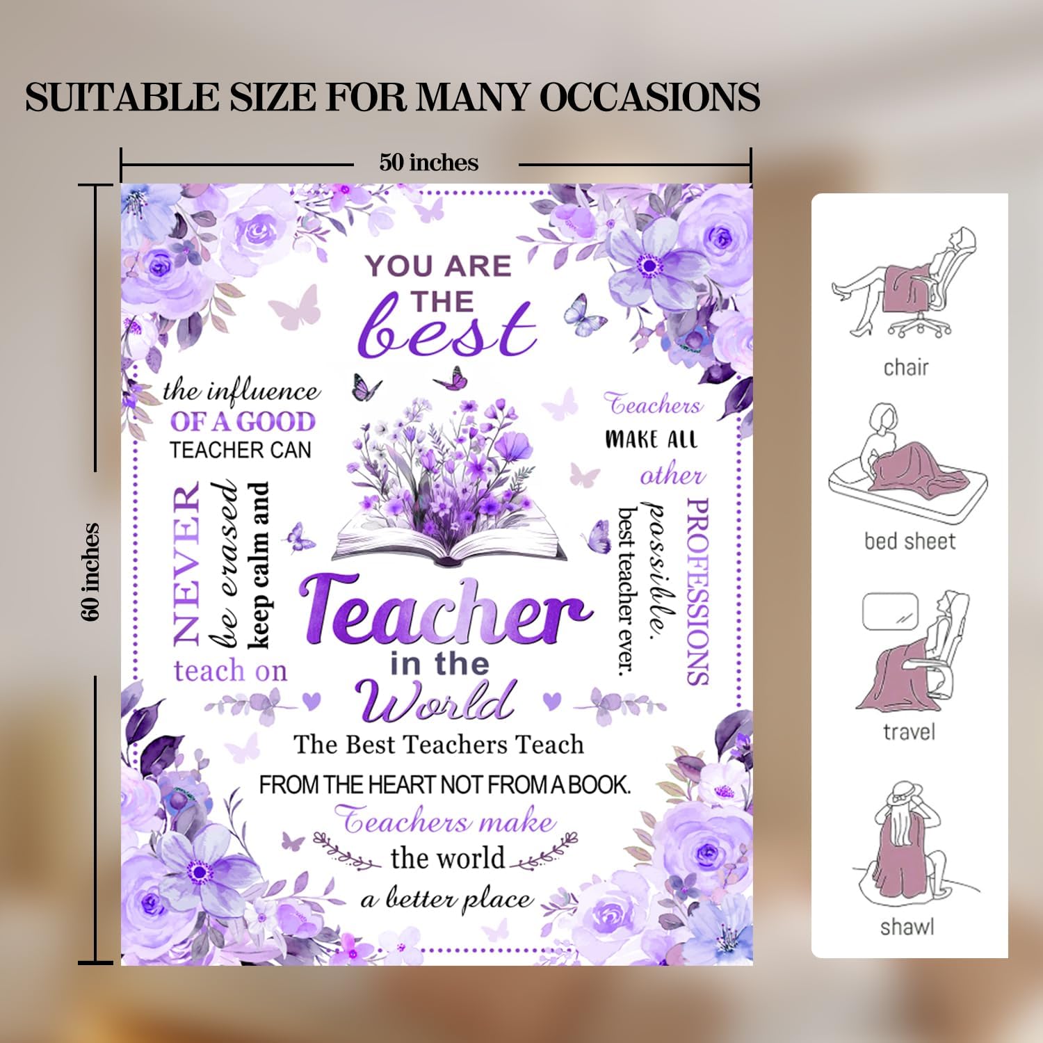 Teacher Gifts for Women, Cozy Teacher Blanket 60"x50", Teachers Appreciation Gifts for Women, Best Thank You Gift for Teachers Woman Christmas/Valentine's Day/End of Year(Purple) - Image 5