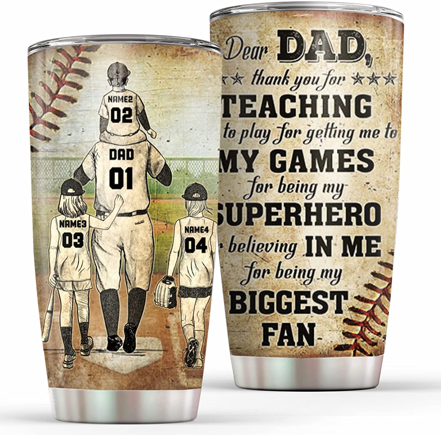 PrimeStore Personalized Baseball Fathers Day Dad And Son Tumbler Cup Thank You For Teaching Me How To Play Fathers Day Gift For Dad,Step