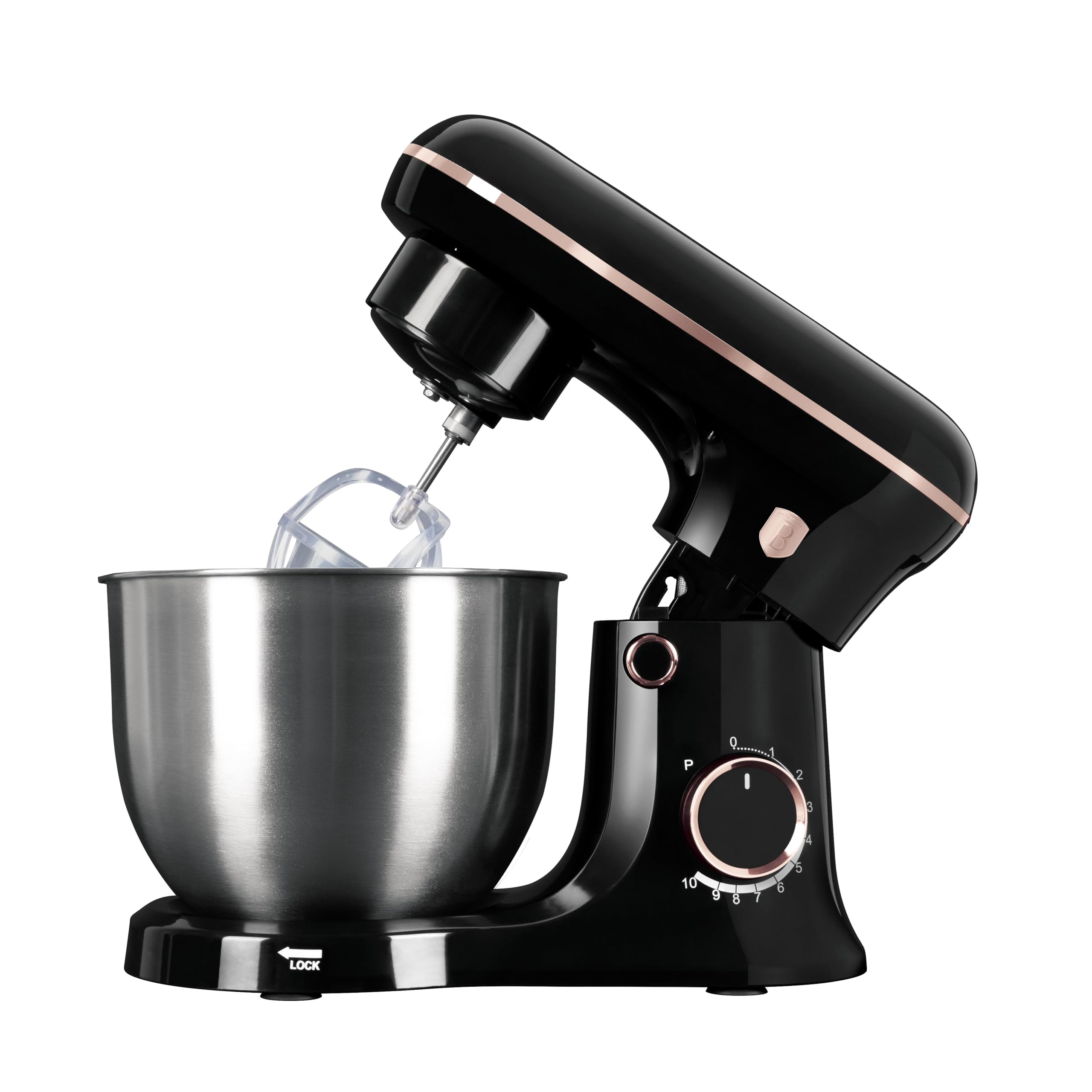 Berlinger Haus Batidora de Cocina 1500W, 10 Velocidades, Tazón de Acero Inoxidable 5L, Gancho y Batidor Antiadherente, Motor Silencioso, Diseño Elegante Negro/Rosa Oro