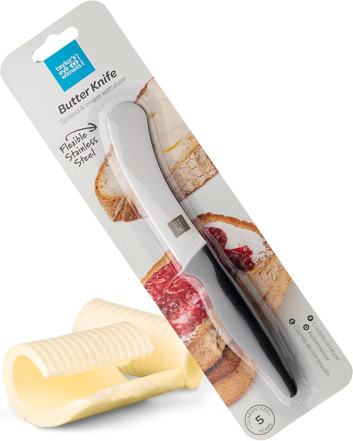 Taylors Eye Witness Butter Knife Spreader Tool - Flexible Stainless Steel & Spreader Flat Smooth Edge, Ergonomic Soft Grip Handle. Great For Butter, Soft Cheese & Jam. 10cm Blade.