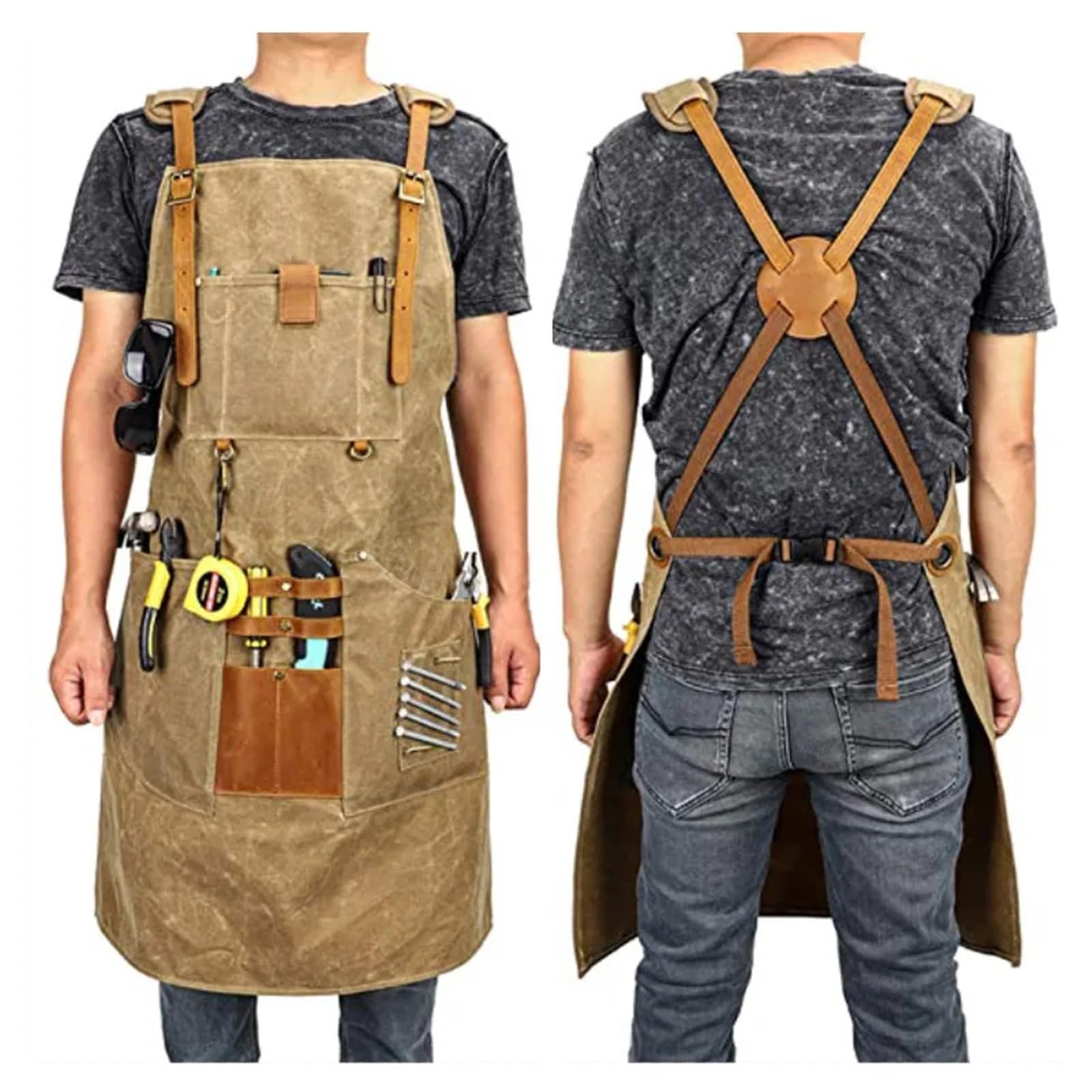 Delantal de lona gruesa, bolso mano, bolsillo multifuncional, overol carpintería, reparación mecánico automóviles, reparador, soldador, leñador, delantal para Soldadura, Herrero