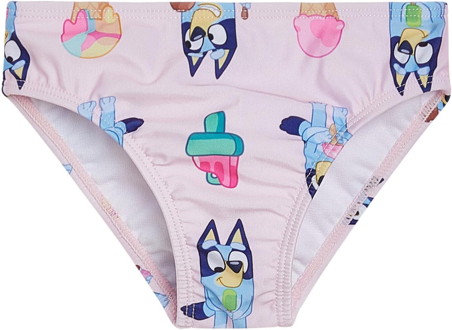 Bluey Girls Raglan Rash Guard and Bikini Bottom UPF 50+ Swim Set Toddler to Big Kid Sizes (2T - 10-12)