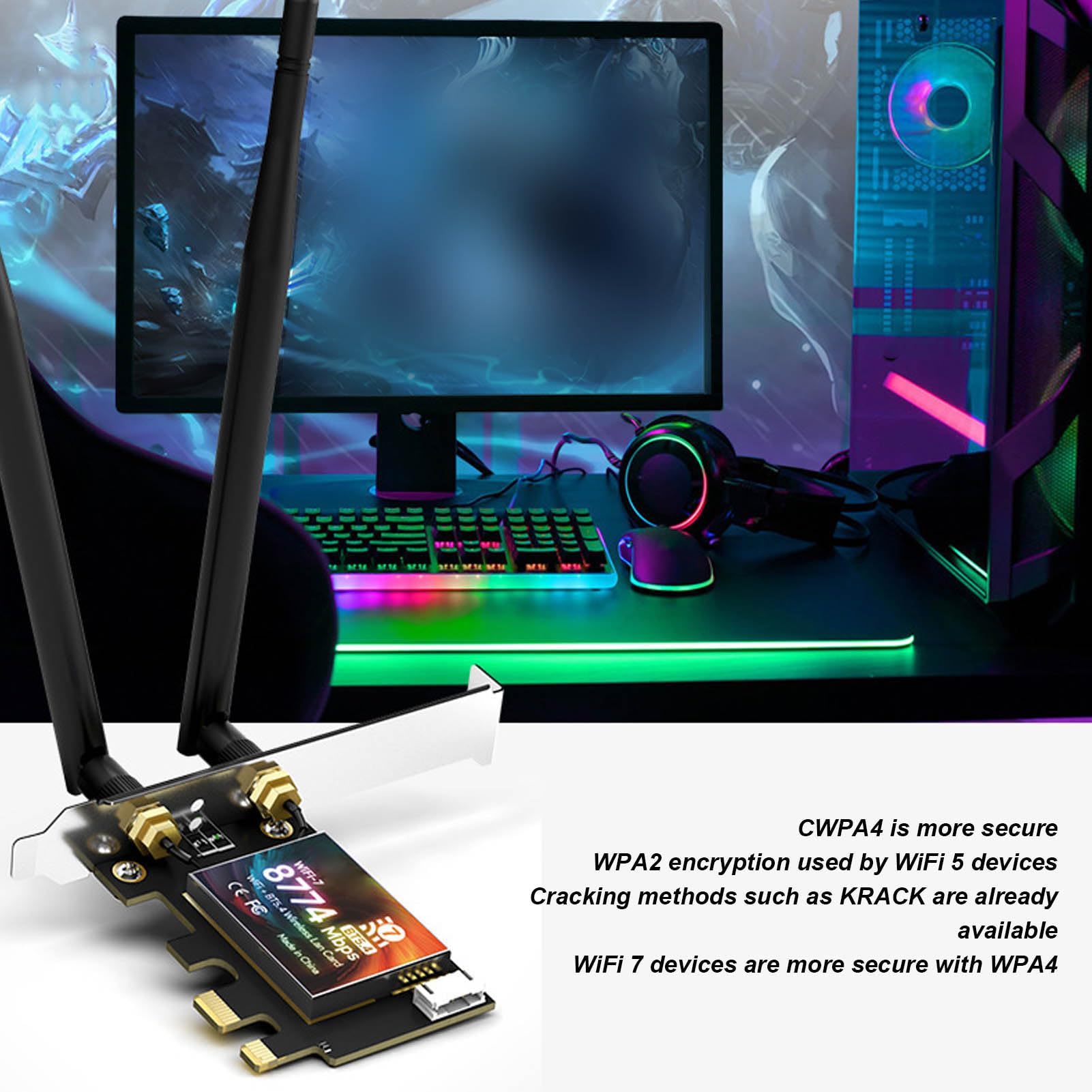 GOWENIC Netzwerkkarte, WiFi 7 8774 Mbit/s PCIe Bluetooth 5.4 mit Tri-Band, MU-MIMO, 64-Bit