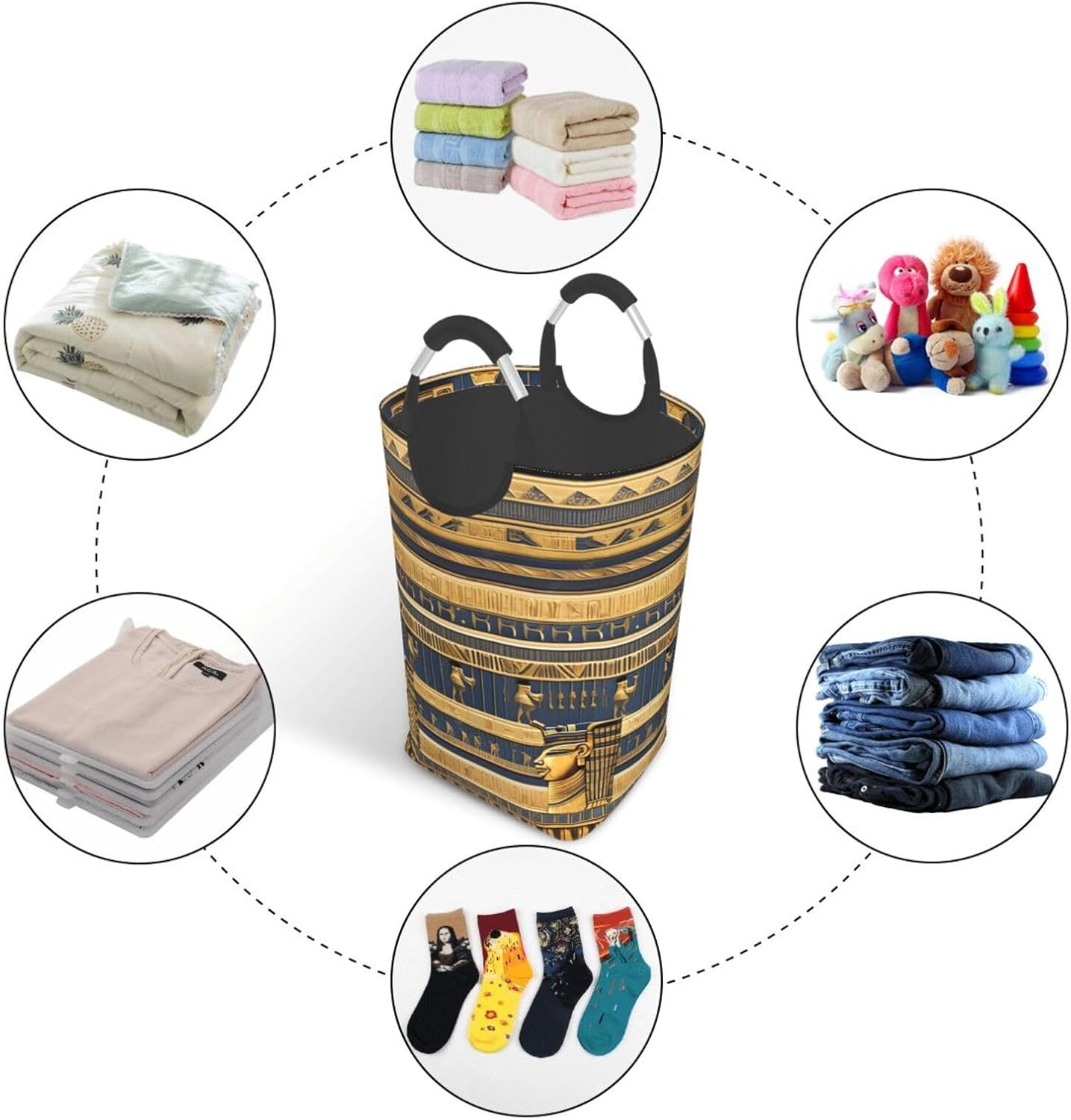 Egyptian Pharaonic Frescoes Foldable Square Storage Bag, 50L Dirty Clothes Laundry Basket, Suitable for Laundry Room, Dormitory, Bedroom