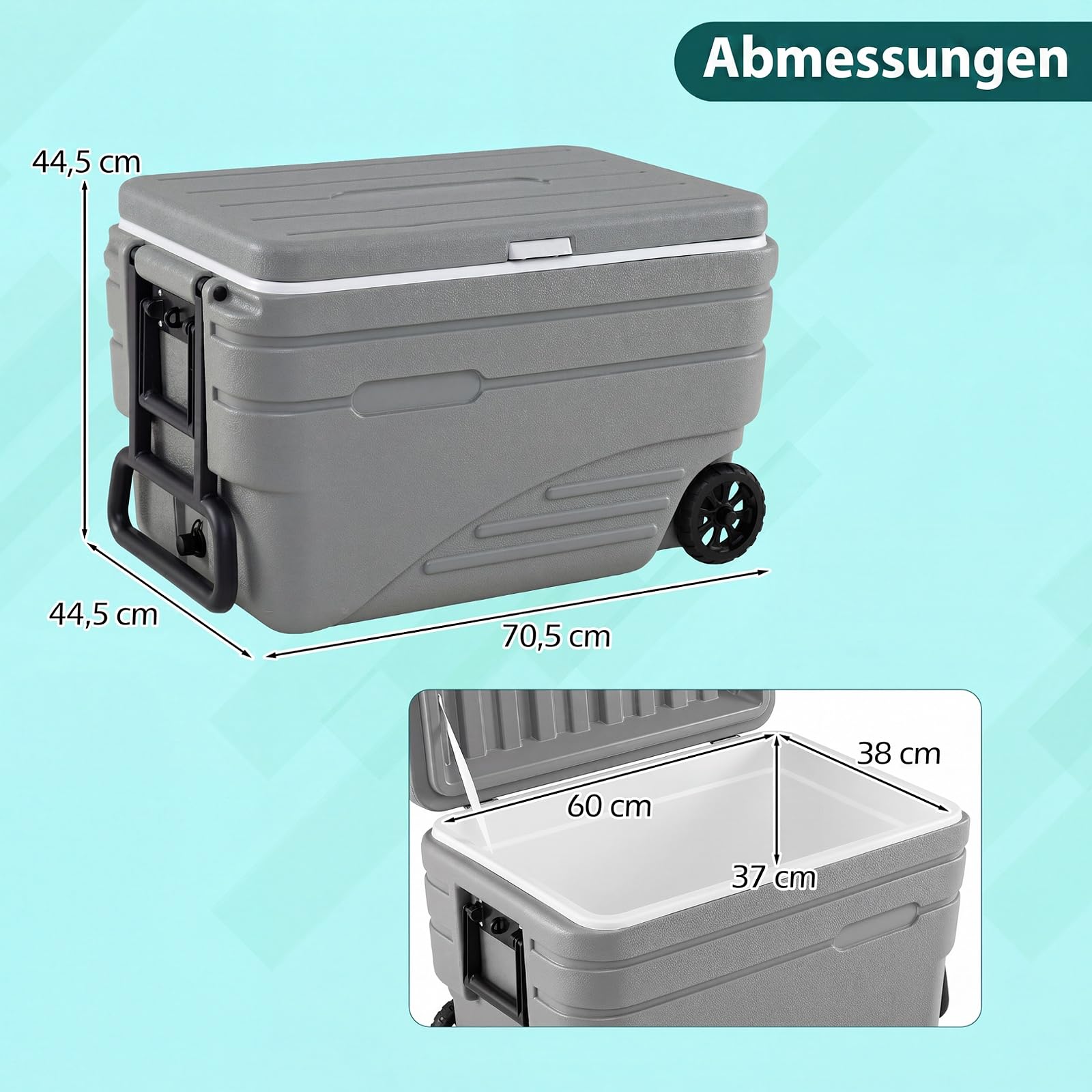 COSTWAY Tragbare Kühlbox auf Rollen, wetterfeste Isolierbox mit klappbarem Zuggriff & 2 leichtgängigen Rollen, Kühldauer bis zu 5-7 Tage, Outdoor Eiskühler für Camping, Angeln, Reisen, Picknick (80)