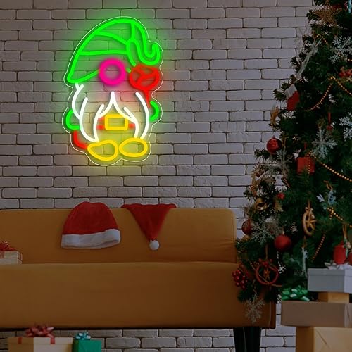 Miniatura 6 de Decoración de gnomo de Navidad, letrero de neón de gnomo de Navidad, letreros de luz LED de neón de Feliz Navidad, decoración de pared, letreros de