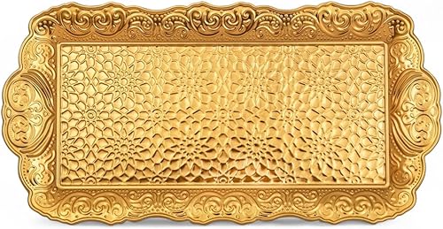 Miniatura 13 de Alisveristime Bandeja pequeña de metal ornamentado para servir – Bandeja decorativa con motivo otomano (14.2 x 7.1 pulgadas, 10.8 onzas) (marrón)