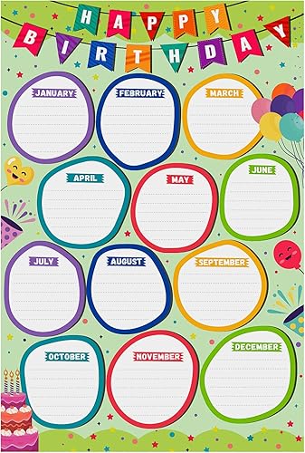 WhatSign Tabla de cumpleaños para el aula, póster de feliz cumpleaños, calendario de cumpleaños para pared, reutilizable, tablón de anuncios