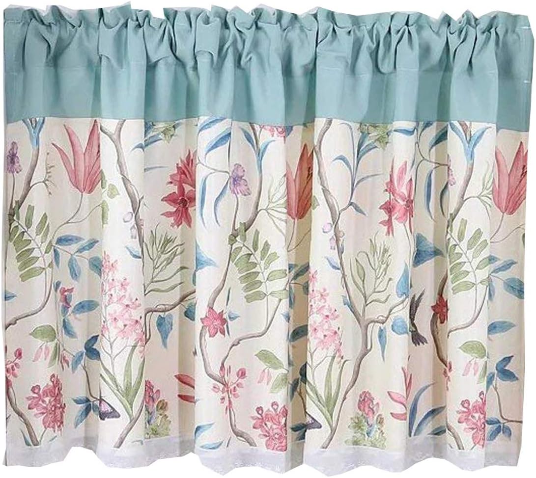 Unusual カフェカーテン 田園風 カーテン おしゃれ 遮光 花 目隠し レース 巾90 丈90cm 葉 青 セール特価 北欧