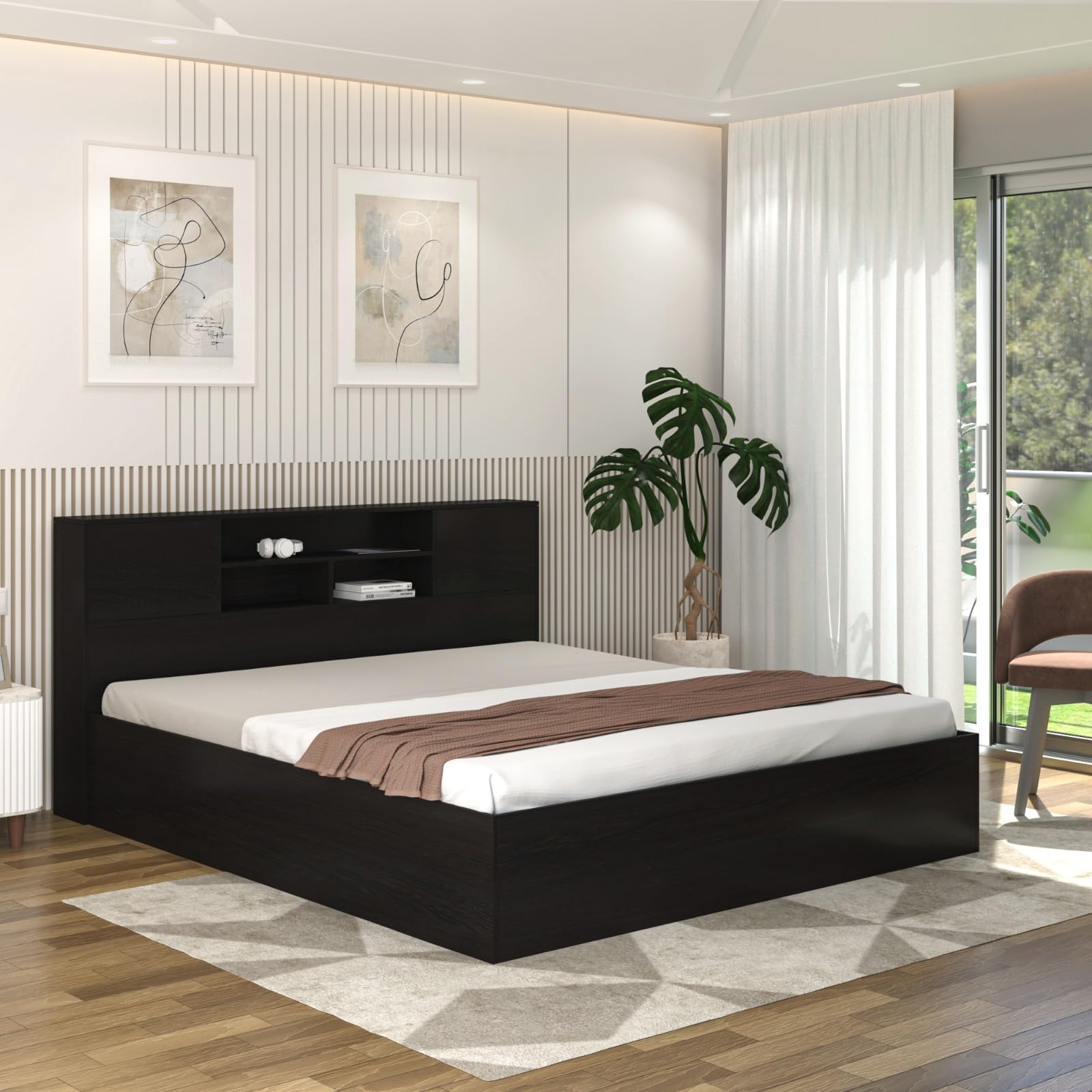 Callas Neville Engineered Wood King Size Bed (Black, King Size Without Storage)-image-33