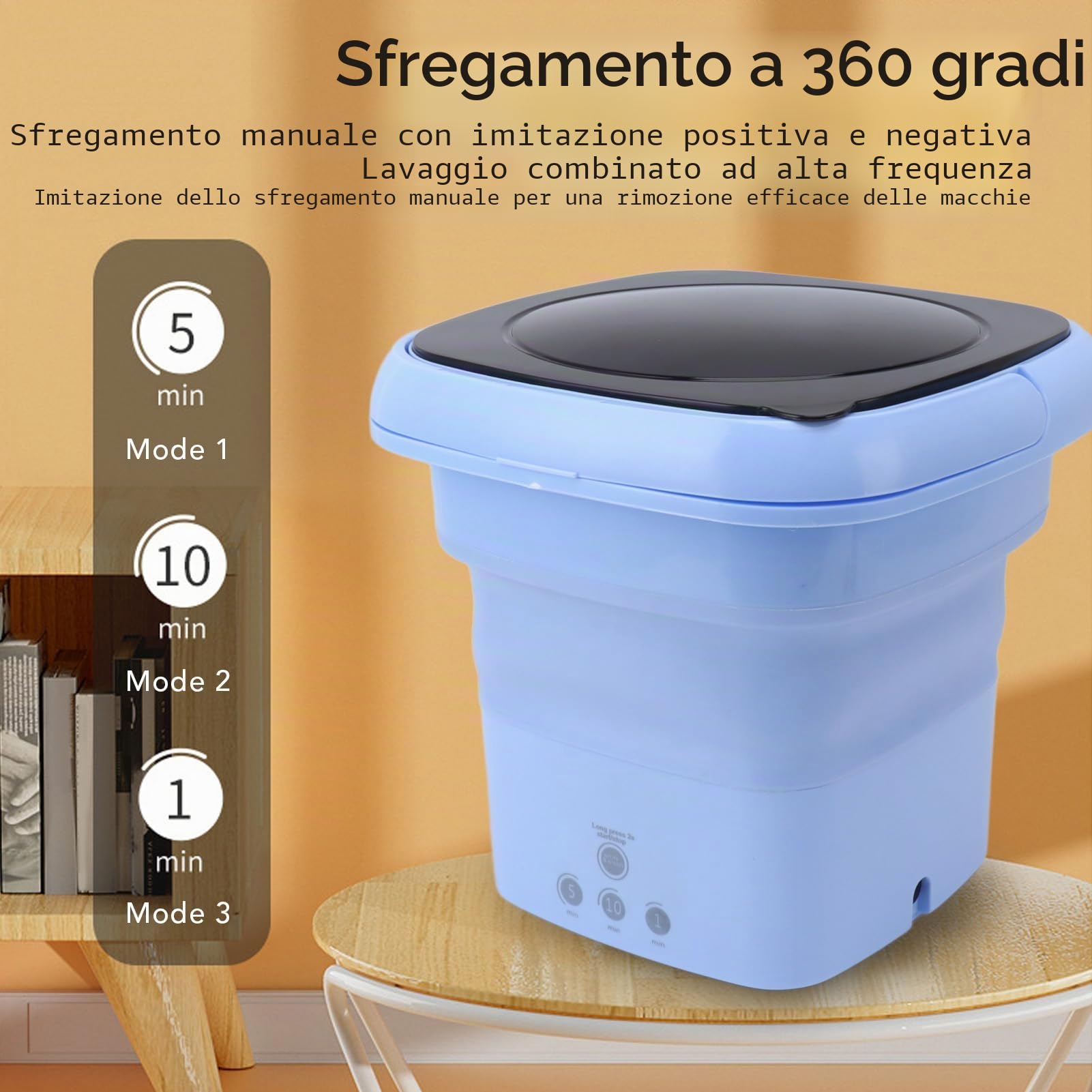 Lavatrice Portatile Dal Design Integrato, Mini Lavatrice Pieghevole da 10 Litri Pulizia Profonda dei Calzini Intimi Panno per Bambini, per Viaggi in Camper e Appartamento (BLUE)
