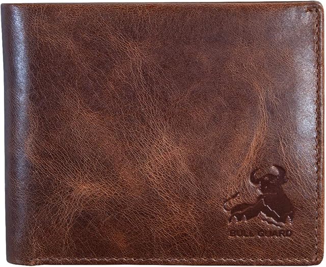 BULL GUARD Mens RFID Blocking Bifold Wallet Soft Genuine Leather Brown Western