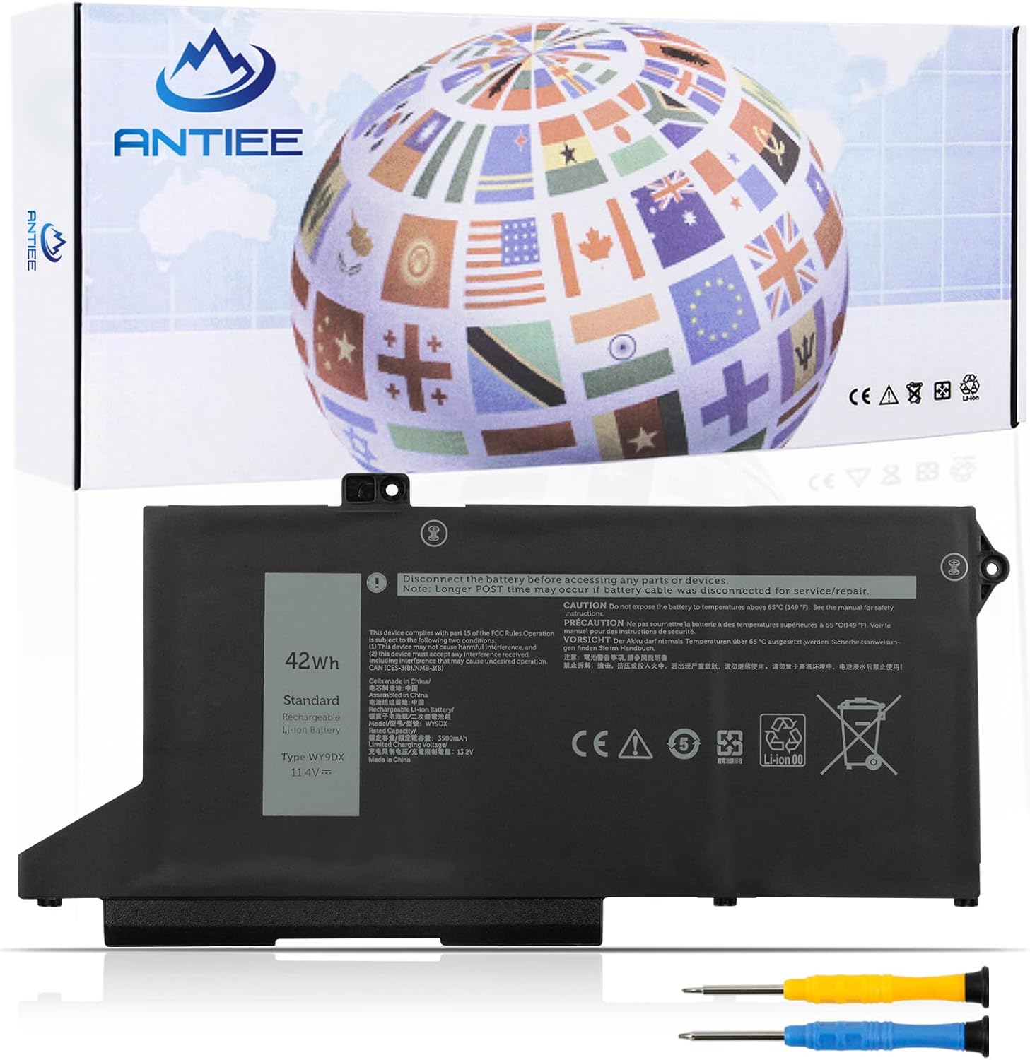 ANTIEE WY9DX 42Wh Laptop Battery Replacement for Dell Latitude 5420 5520 Precision 15 3560 Series P137G P137G001 P104F P104F001 P104F002 RJ40G 01K2CF 075X16 0WK3F1 005R42 0M3KCN 11.4V 3500mAh 3-Cell