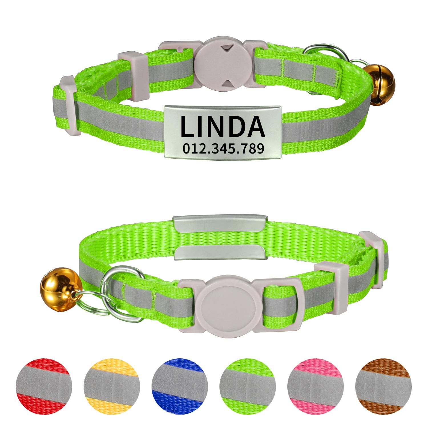 LaReine Reflective Cat Collars Breakaway with Bell and ID Tag - with Personalization Options (7