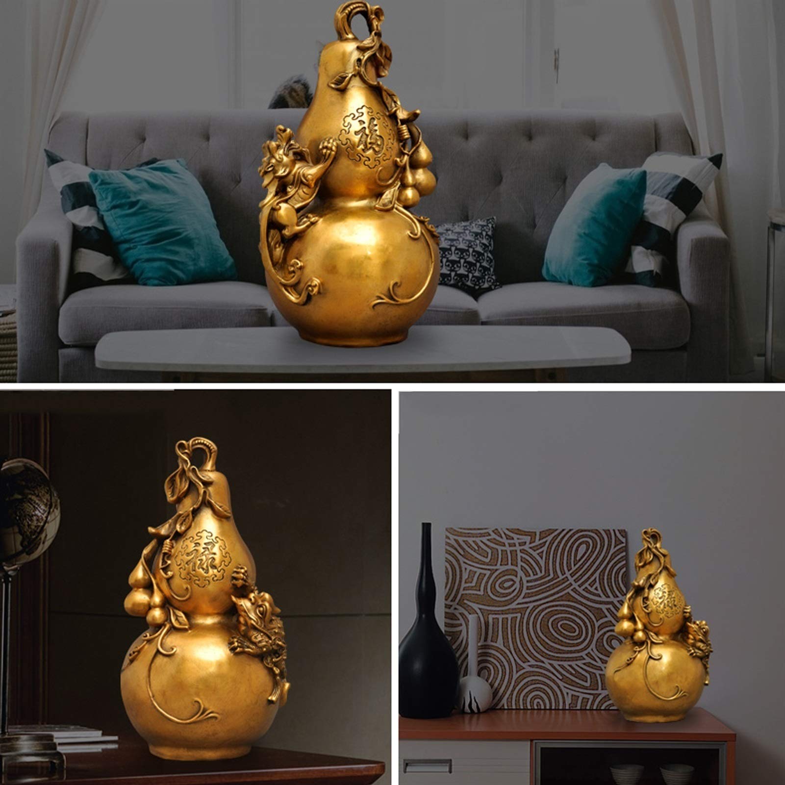 Dekoracje stacjonarne retro czyste miedziane ozdoby tykwy feng shui Lucky Wu Lou Crafts Home Salom Office Otwarcie Prezenty Business Dekoracja komputerów stacjonarnych (A)