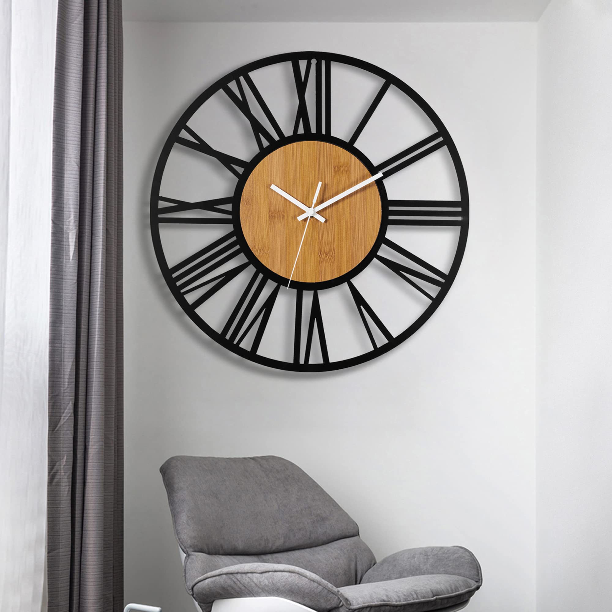 HAITANG Reloj de Pared, Negro, Retro, números Romanos, Reloj de Pared silencioso, para el hogar, jardín, Oficina, café