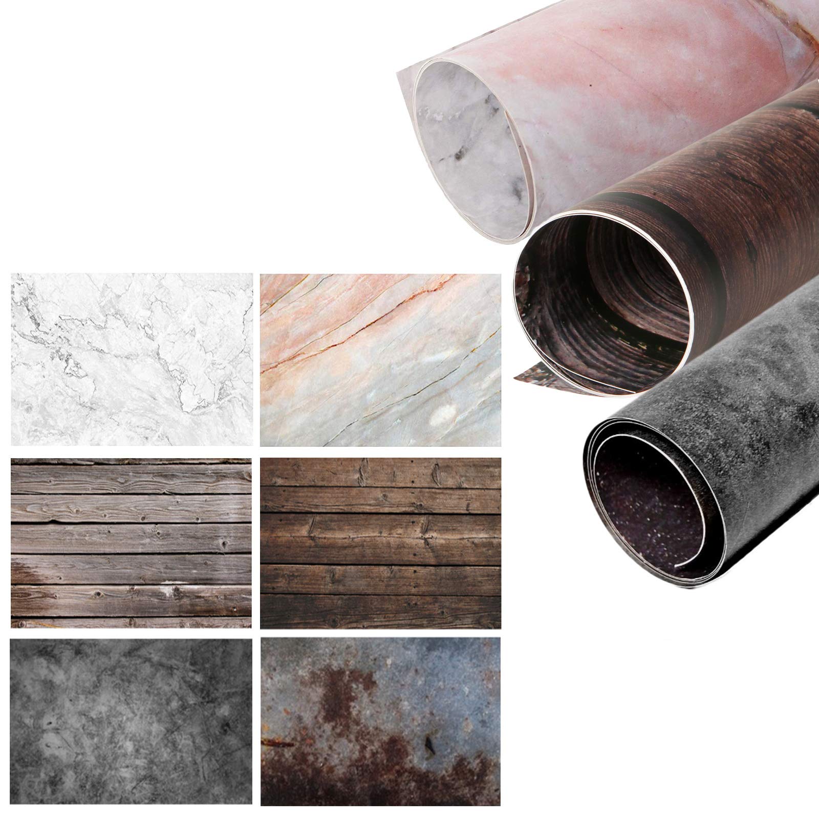 bpa56x89cm 2 in 1 Food Photography Backdrop Background 3pcs Marble Wood Cement Wall Paper Photo Studio for Flat Lay Product Props YouTube Vlog Jewelry Video Cosmetics, Double Sided Pattern B