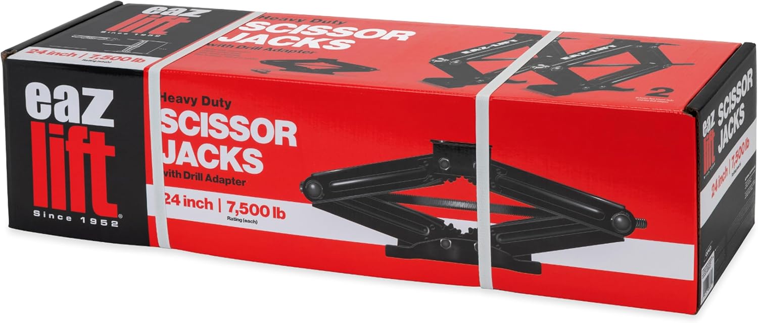 Camco EAZ-Lift 24-inch Stabilizing RV Scissor Jacks - Features a 7,500 lb Load Capacity - Heavy-Duty Steel Construction - Set of 2 (48830)