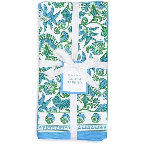 Two's Company Hampton Set of 4 Block Print Cloth Napkins