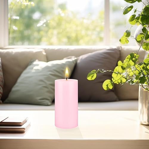 Miniatura 3 de Mega Candles 3 velas de pilar de color rosa sólido sin perfume, vertidas a mano, velas de cera prémium de 3 x 6 pulgadas, decoración del hogar,