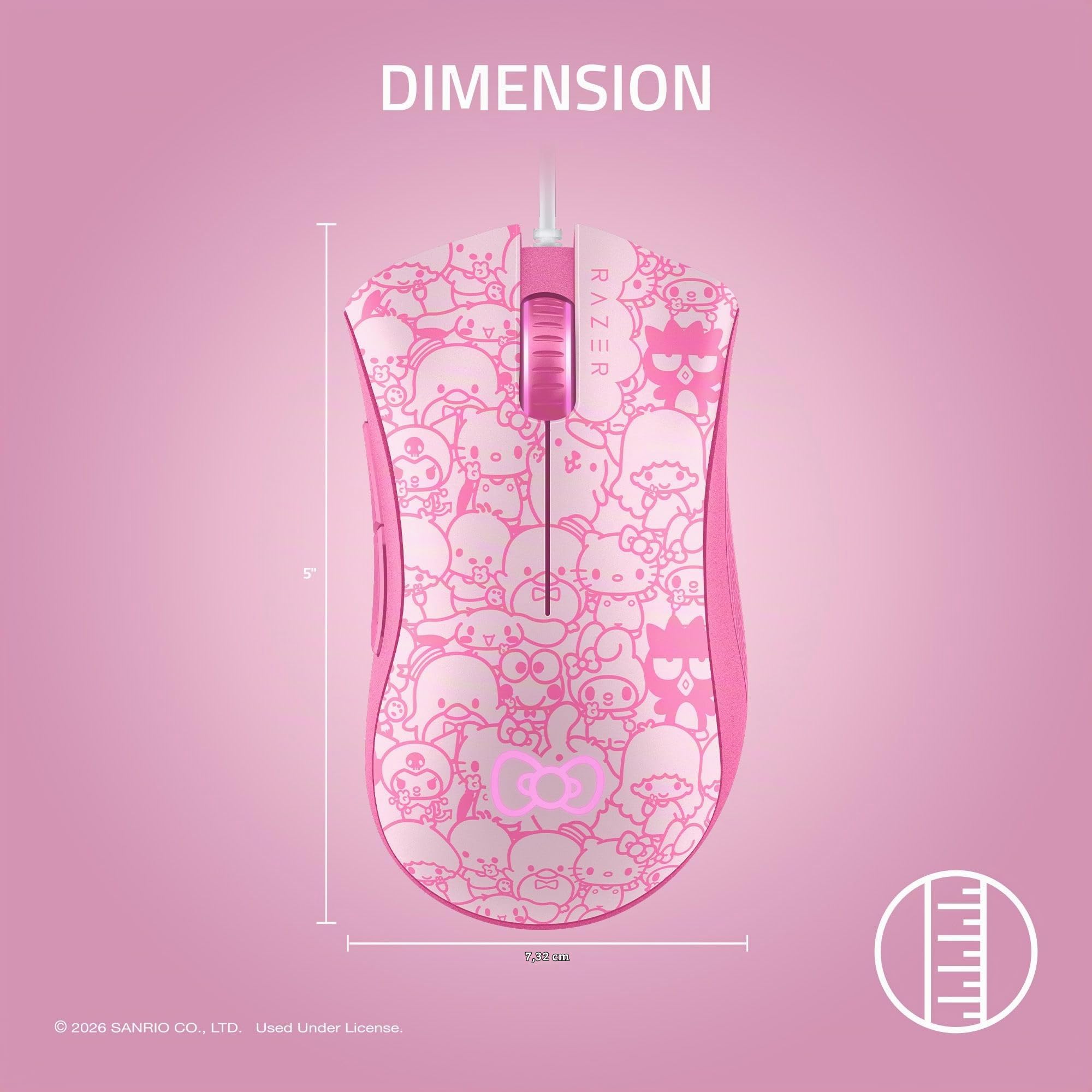 Razer DeathAdder Essential Souris de Jeu - Capteur Optique 6400 DPI - 5 Boutons programmables - Commutateurs mécaniques - Poignées latérales en Caoutchouc - Hello Kitty and Friends Edition
