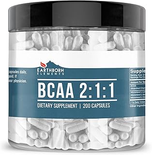 Earthborn Elements BCAA, 200 Capsules, Pure & Undiluted, No Additives