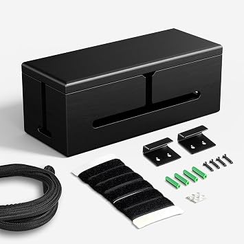 Large Cable Management Box-Stylish Wire Organizer, Wire Concealer and Wire Management Box-Wire Management Box with Protective Sleeve Black