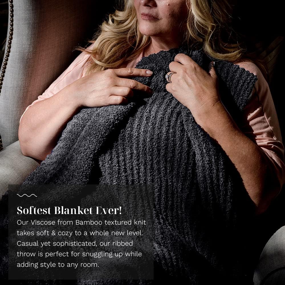 LUXOME Ultra Plush Throw Blanket | Super Soft | 75"x100" | Viscose & Polyester Blend | Extra Large | Charcoal (Dark Grey)