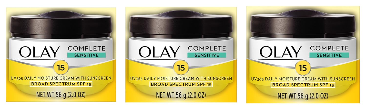 Face Moisturizer by Olay, Complete All Day Moisture Face Cream with Sunscreen, SPF 15, Sensitive Skin, 2.0 Oz (Pack of 3)