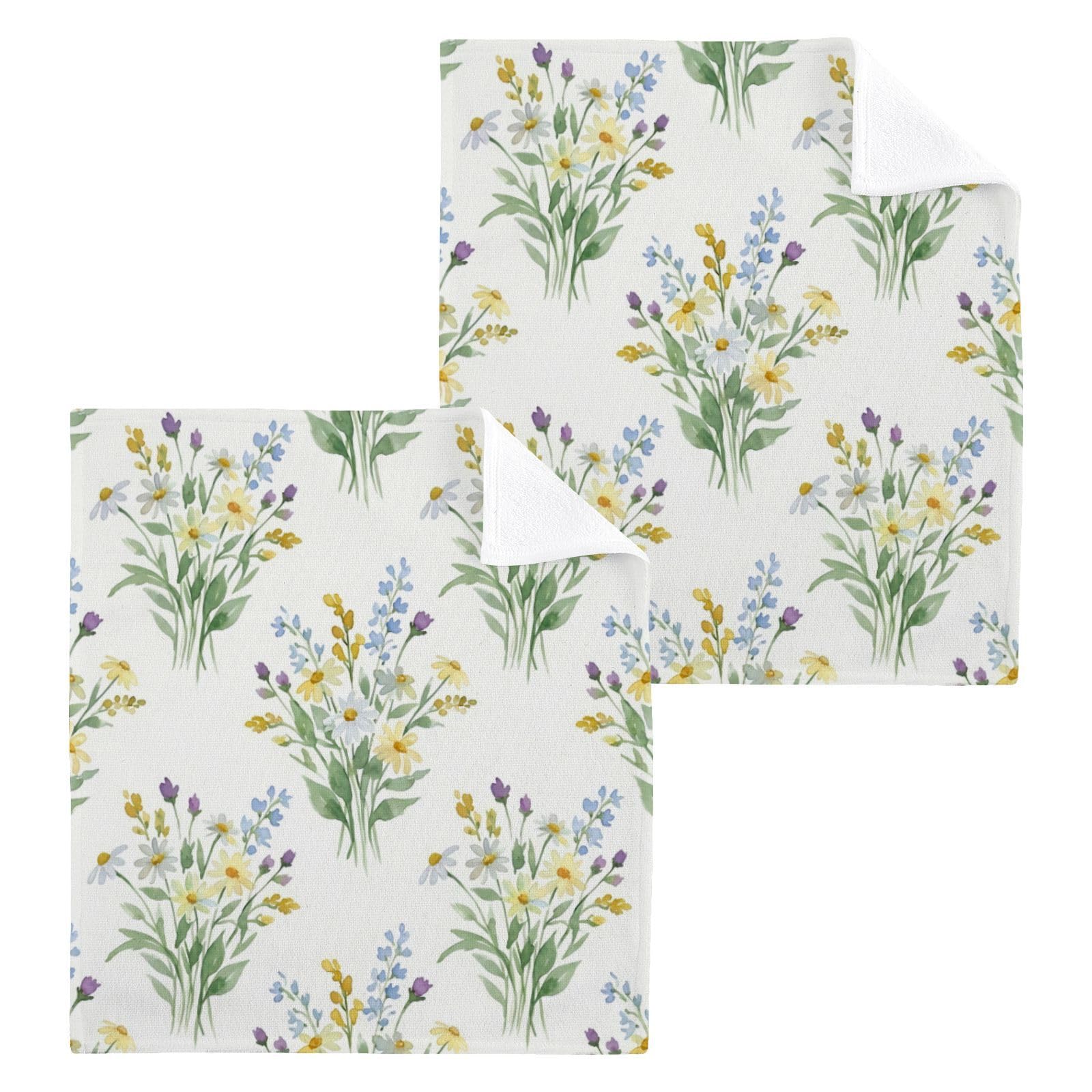 BOESI Wildflower Meadow Pattern 12x12in Cotton Washcloth,Face Towel