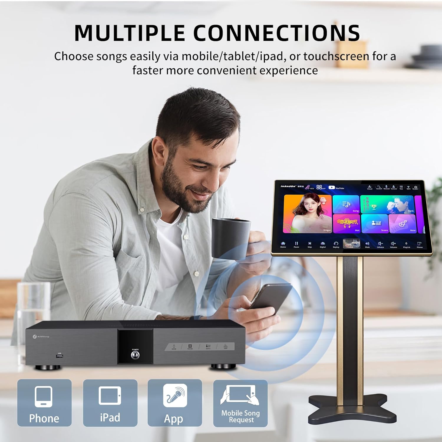 InAndOn Karaoke Machine：Karaoke Player with 21.5" Touchscreen, KV V5 MAX Karaoke Machine with WiFi, YouTube Support, 650,000+ Online Songs, 4K HD Output, Home KTV System for Party