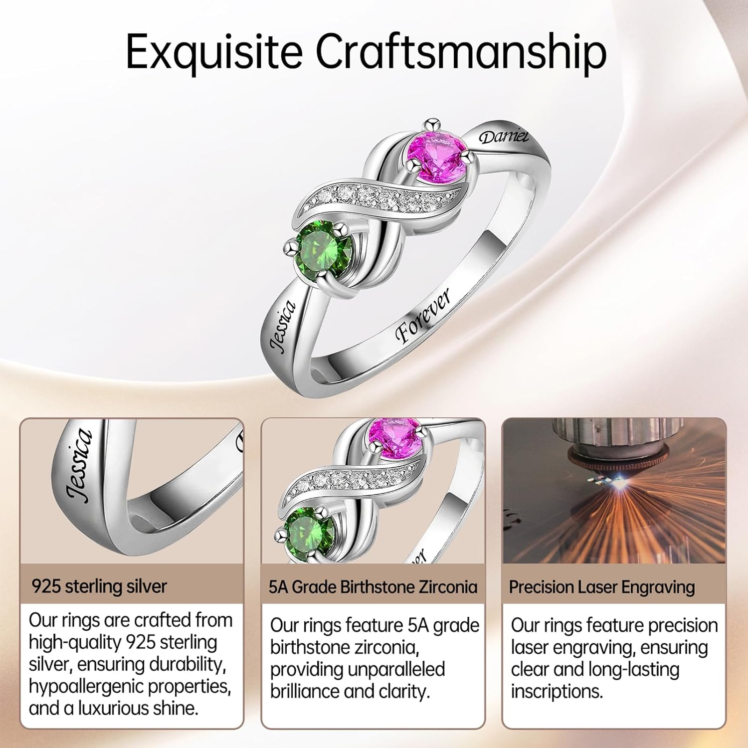 Personalized Birthstone Rings for Women, Customized Promise Ring for Her, Mothers Ring with Birthstones, Mothers Day Gifts for Women Wife Her - Image 3