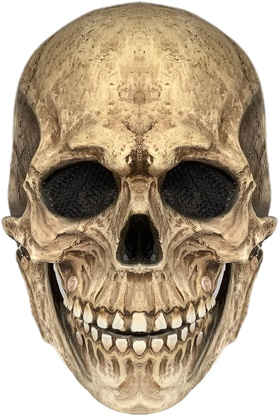 NTSWZYS Realistic Halloween Full Head Skull Mask with Movable Jaw,Scary Latex Helmet for Cosplay Party Props