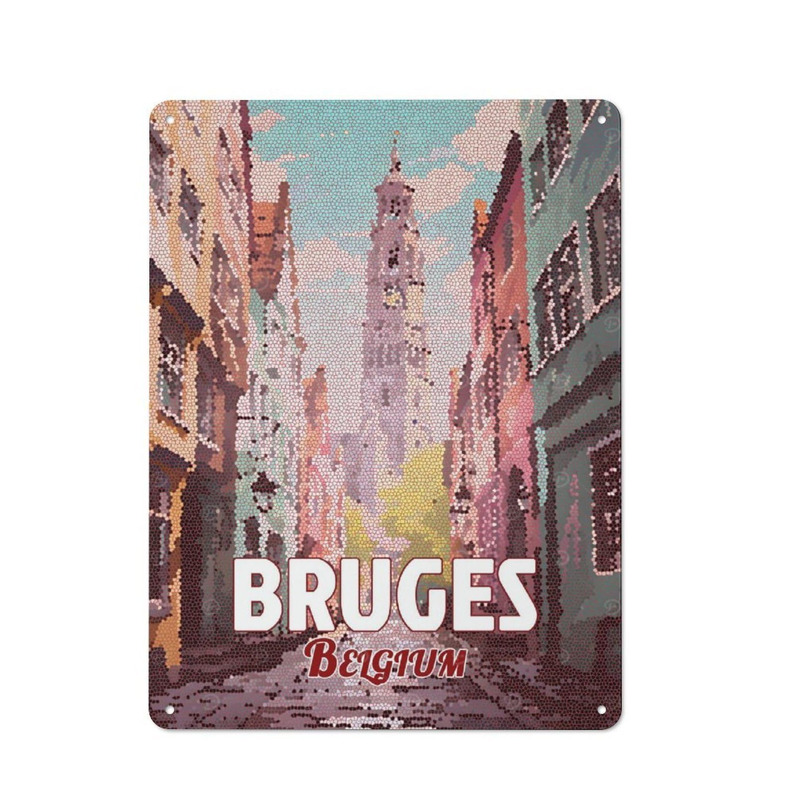 Junmoney Style-23 For Garden Room Or Summerhouse, Bruges Belgium Mosaic Art Metal Print Retro Metal Sign 40X30cm, For Vintage Wall Decor Fans, For Metal Sign Collectors